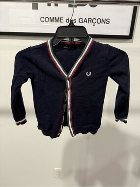 Fred Perry Kids Navy Cardigan with Green-White-Burgundy Trim